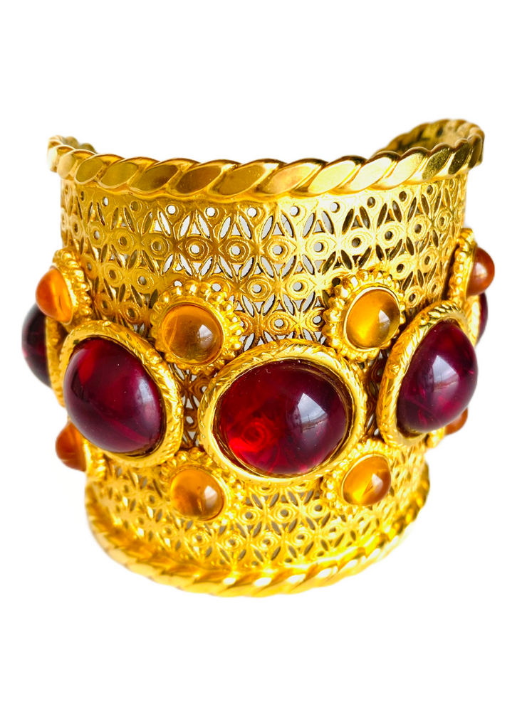 Deanna Hamro Etruscan Gold Cabochon Cuff Bracelet