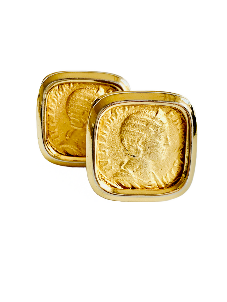 Roman Style Gold Coin Clip Earrings