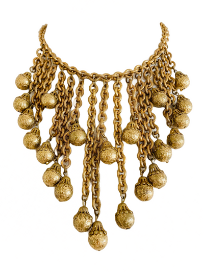 1960's Heavy Russian Gold Chain Tassel Bib Necklace