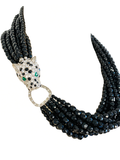 KJL Leopard Black Multi-Strand Choker Necklace