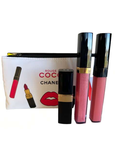 CHANEL Rouge Coco Set of 3 Full Sz Lip Gloss/Stick PINK LIMITED EDITION NEW  wBOX