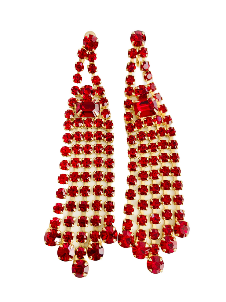 Long Red Rhinestone Earrings