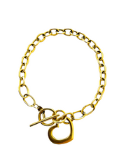 14k Yellow Gold Cable Toggle Heart Bracelet