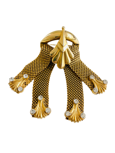 Large Retro Gold Mesh Art Deco Brooch