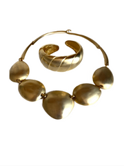 Les Bernard Gold Cuff Bracelet Necklace Set