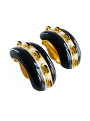 St. John Black Gold Chain Link Clip Earrings