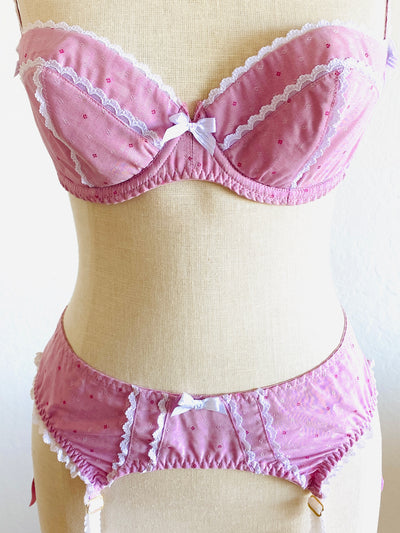2 Pc Agent Provocateur Pink Padded Bra Set 32DD Bra / Sz Small Suspenders