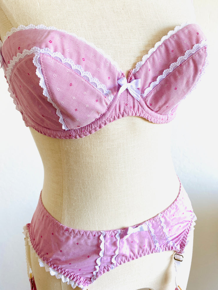 2 Pc Agent Provocateur Pink Padded Bra Set 32DD Bra / Sz Small Suspenders