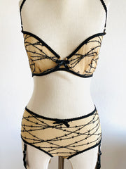Agent Provocateur "Maschina" Barbed Wire Set 32E Bra / Sz Sm Brief Suspenders