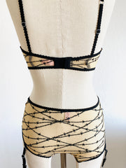 Agent Provocateur "Maschina" Barbed Wire Set 32E Bra / Sz Sm Brief Suspenders