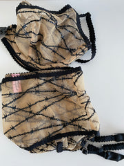 Agent Provocateur "Maschina" Barbed Wire Set 32E Bra / Sz Sm Brief Suspenders