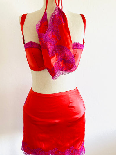 4 Pc. Agent Provocateur "Lucie" Coral Pink Silk Set 32E