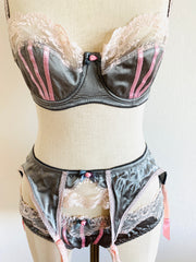 3 Pc Agent Provocateur Grey Pink French Set 34D