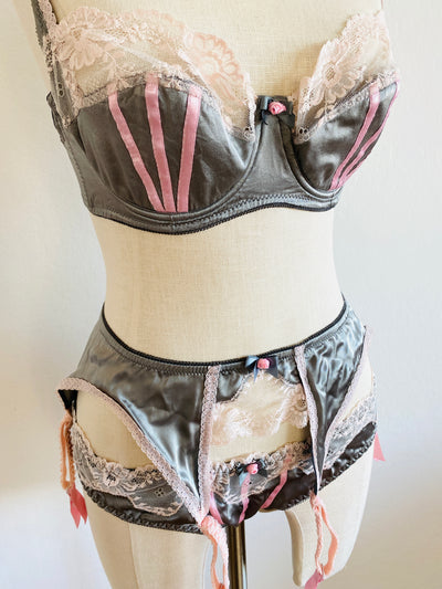 3 Pc Agent Provocateur Grey Pink French Set 34D