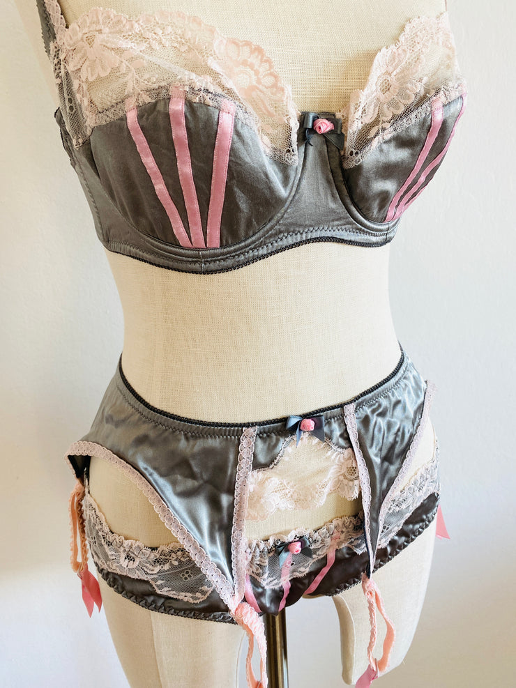 3 Pc Agent Provocateur Grey Pink French Set 34D