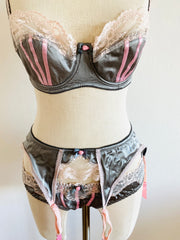3 Pc Agent Provocateur Grey Pink French Set 34D