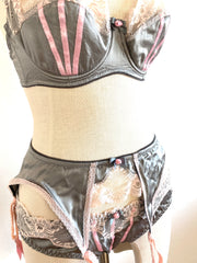 3 Pc Agent Provocateur Grey Pink French Set 34D