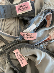 3 Pc Agent Provocateur Grey Pink French Set 34D