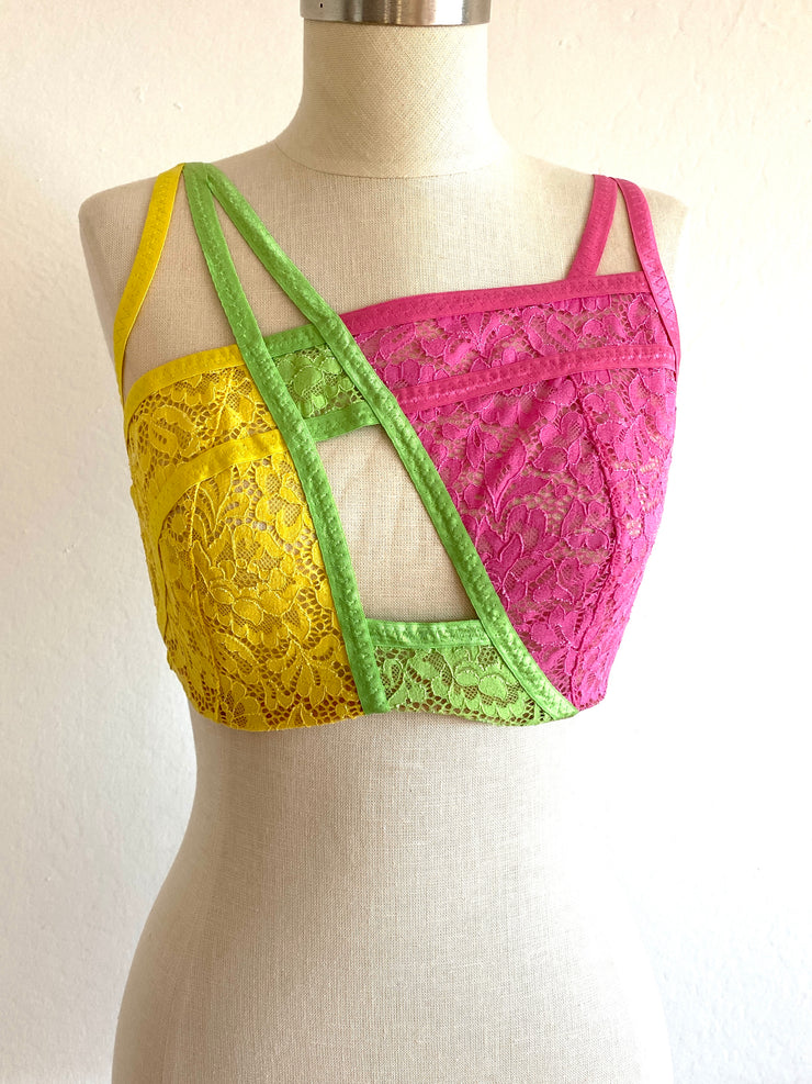 Agent Provocateur "Marty" High Neck Neon Pink Green Yellow Bra Sz 4