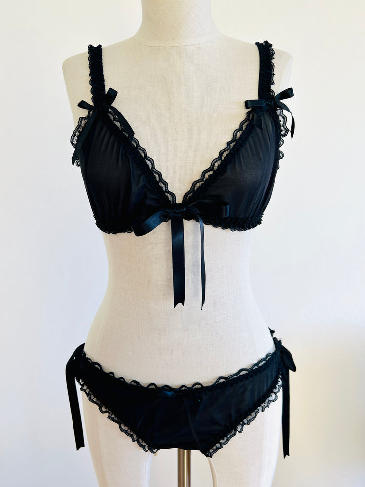 Black Silk Babydoll Set