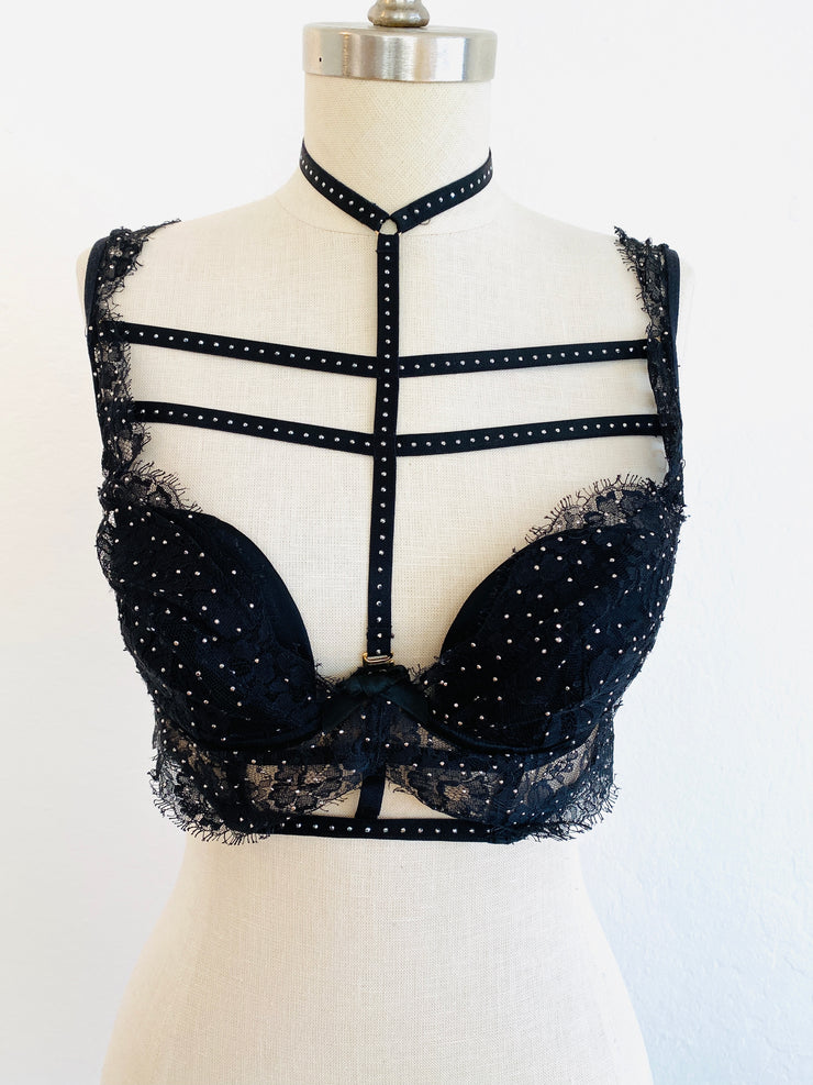 Soiree Agent Provocateur "Davinah" Swarovski Crystal Black Bra 34C