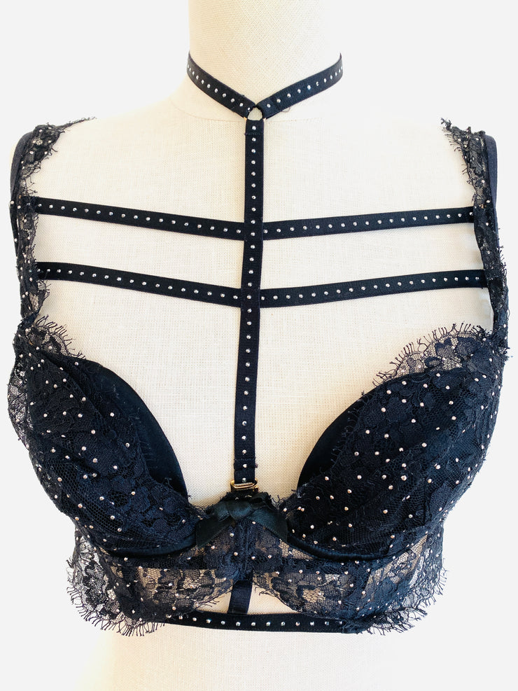 Soiree Agent Provocateur "Davinah" Swarovski Crystal Black Bra 34C