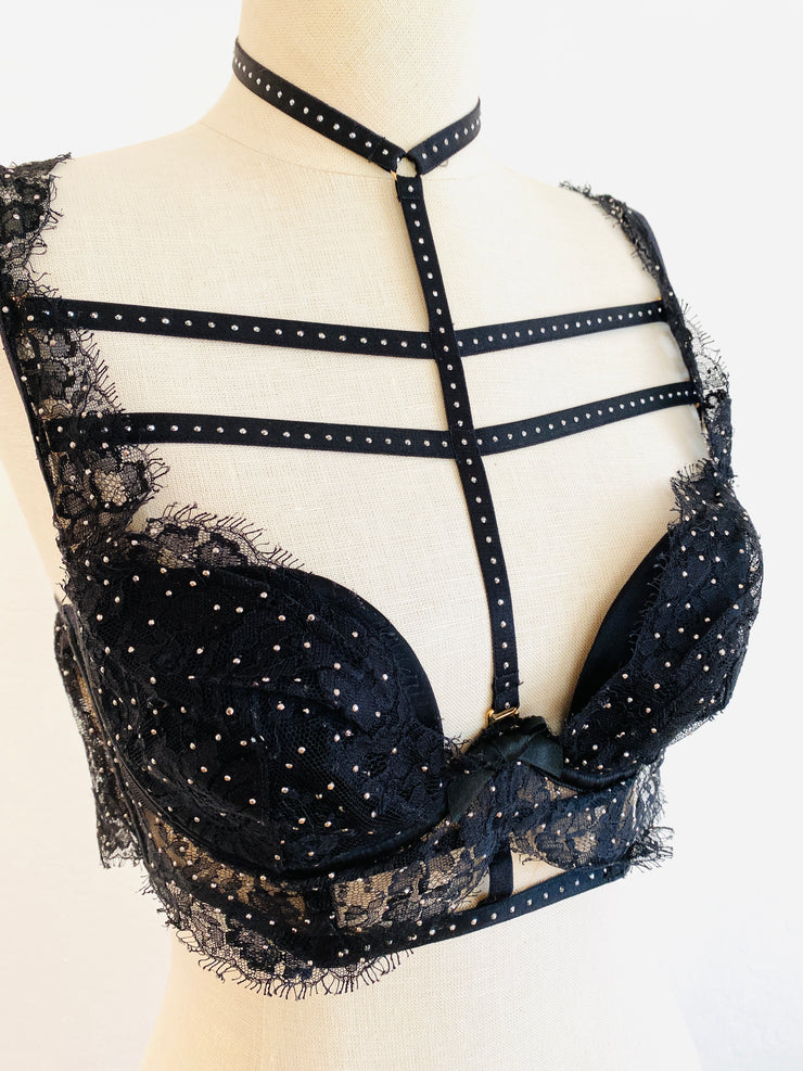 Soiree Agent Provocateur "Davinah" Swarovski Crystal Black Bra 34C