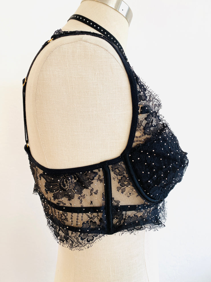 Soiree Agent Provocateur "Davinah" Swarovski Crystal Black Bra 34C