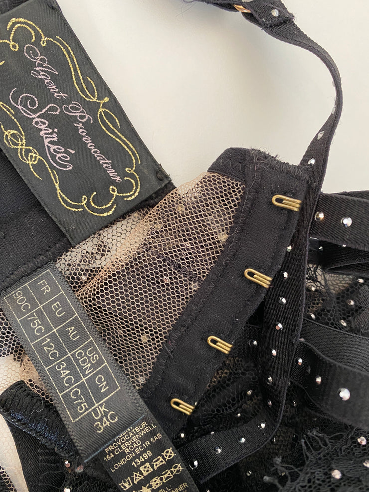 Soiree Agent Provocateur "Davinah" Swarovski Crystal Black Bra 34C