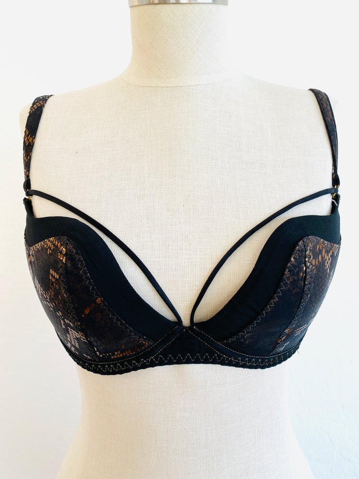 Agent Provocateur Black Metallic Bronze Snakeskin Bra 34DD