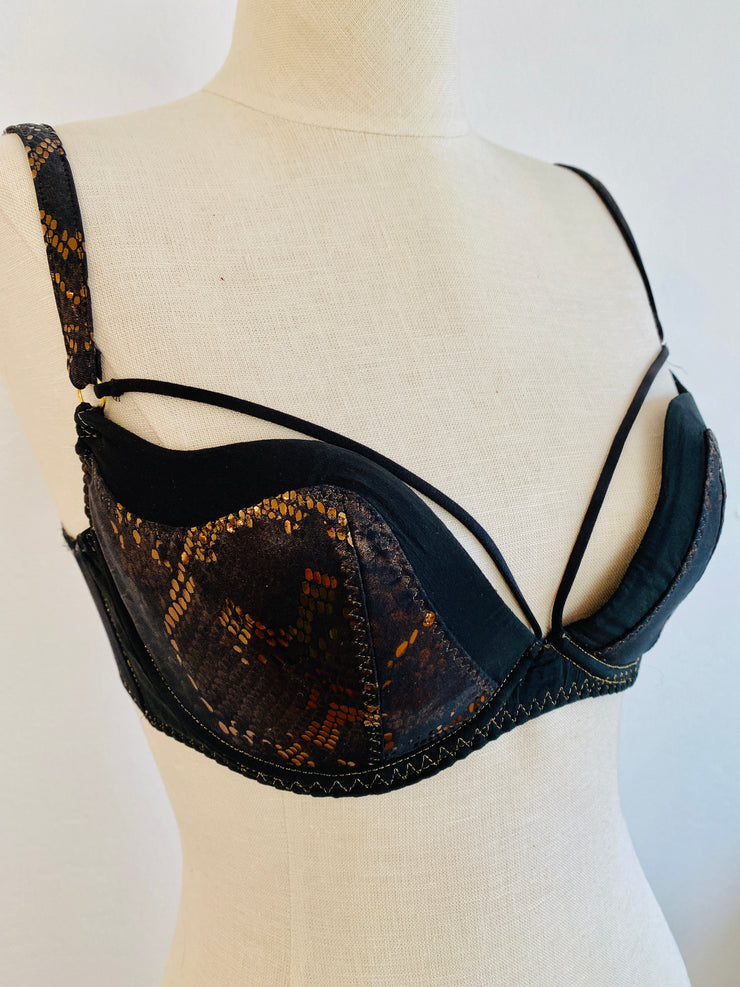 Agent Provocateur Black Metallic Bronze Snakeskin Bra 34DD