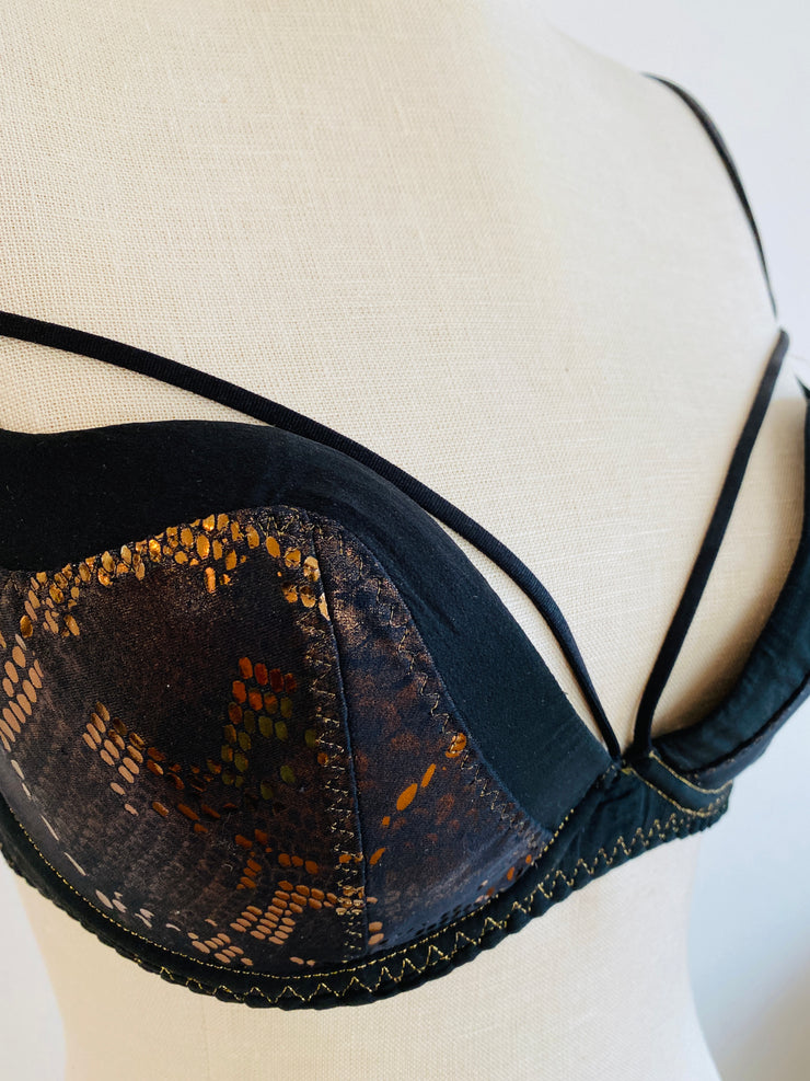 Agent Provocateur Black Metallic Bronze Snakeskin Bra 34DD