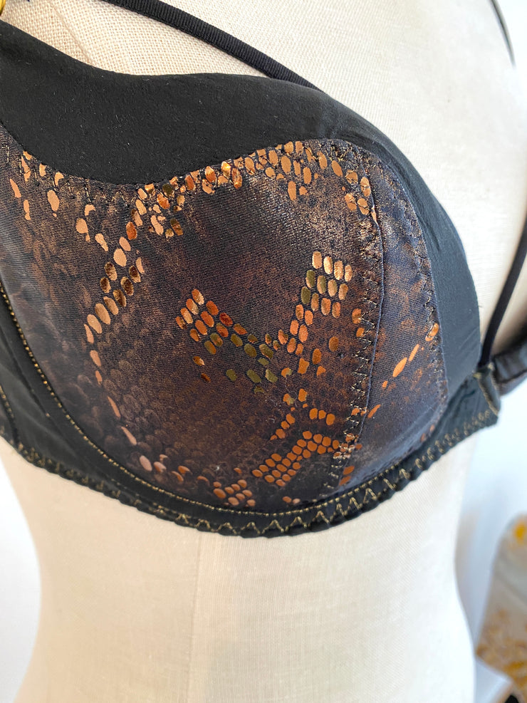 Agent Provocateur Black Metallic Bronze Snakeskin Bra 34DD