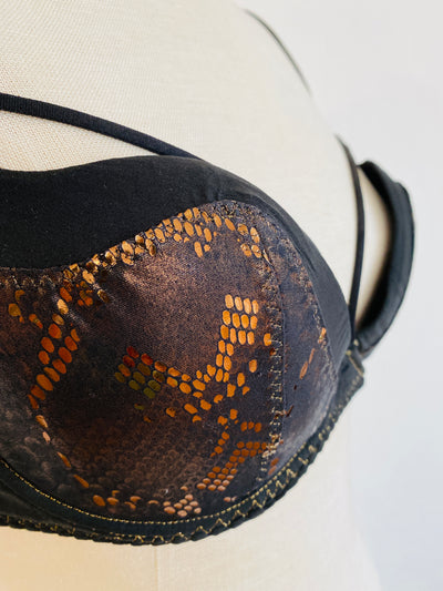 Agent Provocateur Black Metallic Bronze Snakeskin Bra 34DD