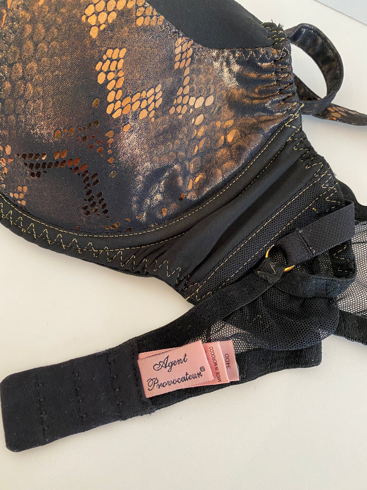 Agent Provocateur Black Metallic Bronze Snakeskin Bra 34DD