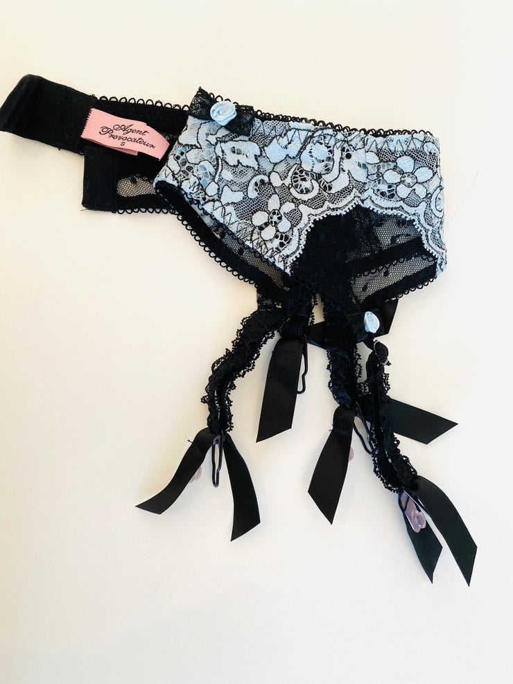 Agent Provocateur Light Blue Lace Suspenders Sz Sm