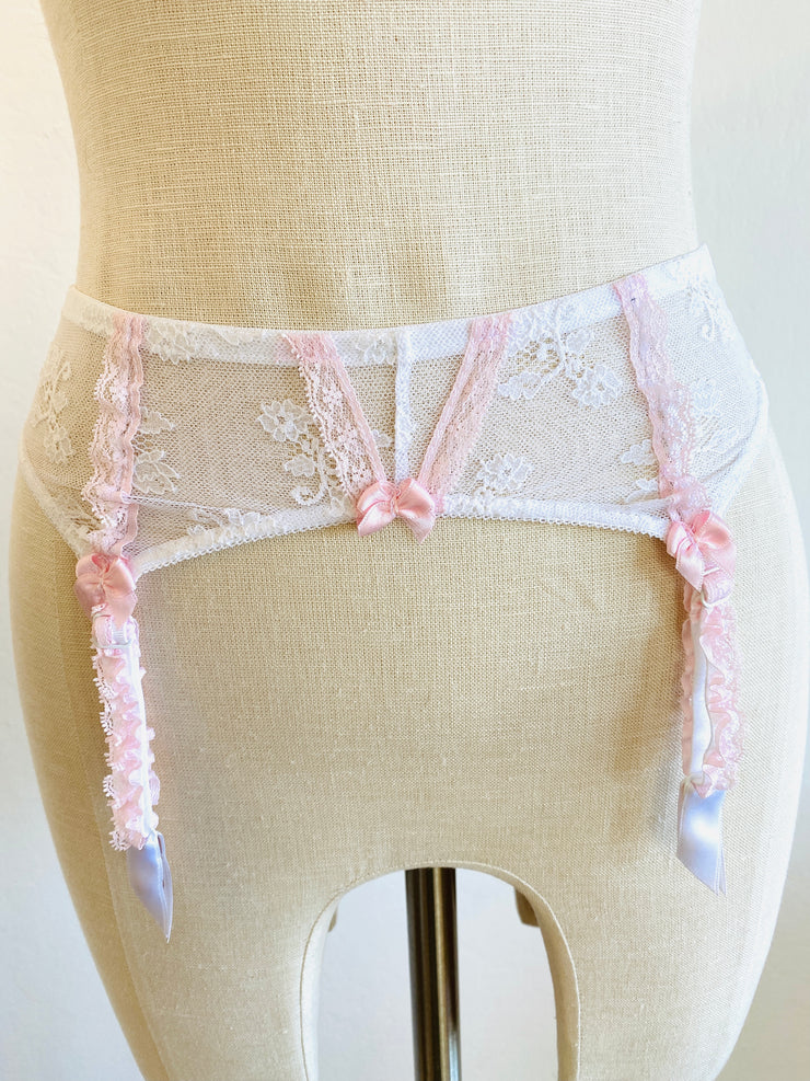 Agent Provocateur White Pink Lace Suspenders Sz Sm