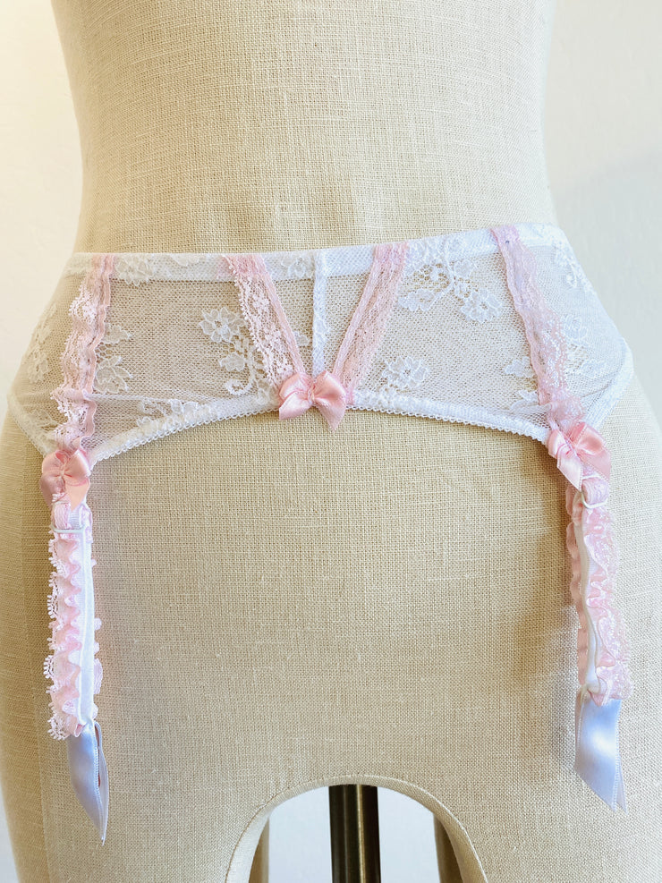 Agent Provocateur White Pink Lace Suspenders Sz Sm