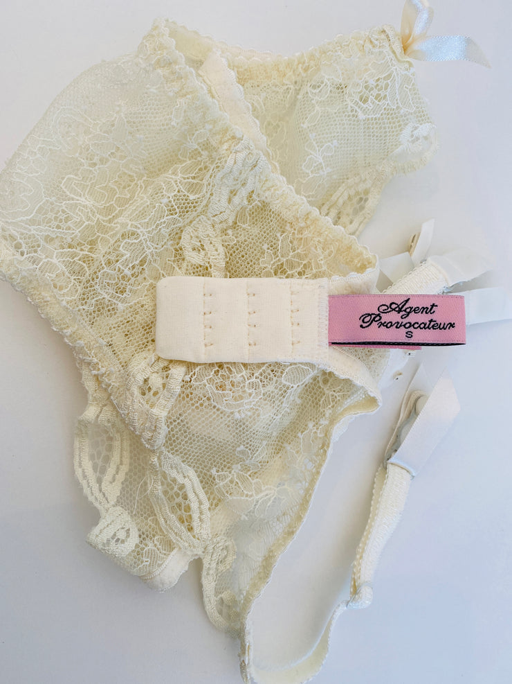 Agent Provocateur Ivory Lace Suspenders Sz Sm