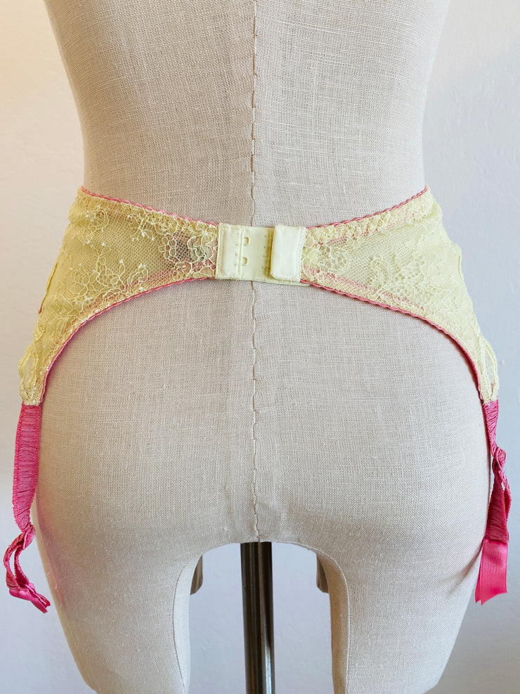 Agent Provocateur Light Yellow Pink Lace Suspenders Sz Sm