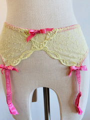 Agent Provocateur Light Yellow Pink Lace Suspenders Sz Sm