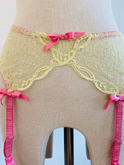 Agent Provocateur Light Yellow Pink Lace Suspenders Sz Sm