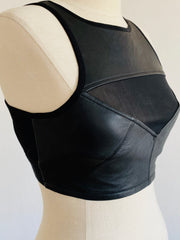 Black Leather Halter Body Bra