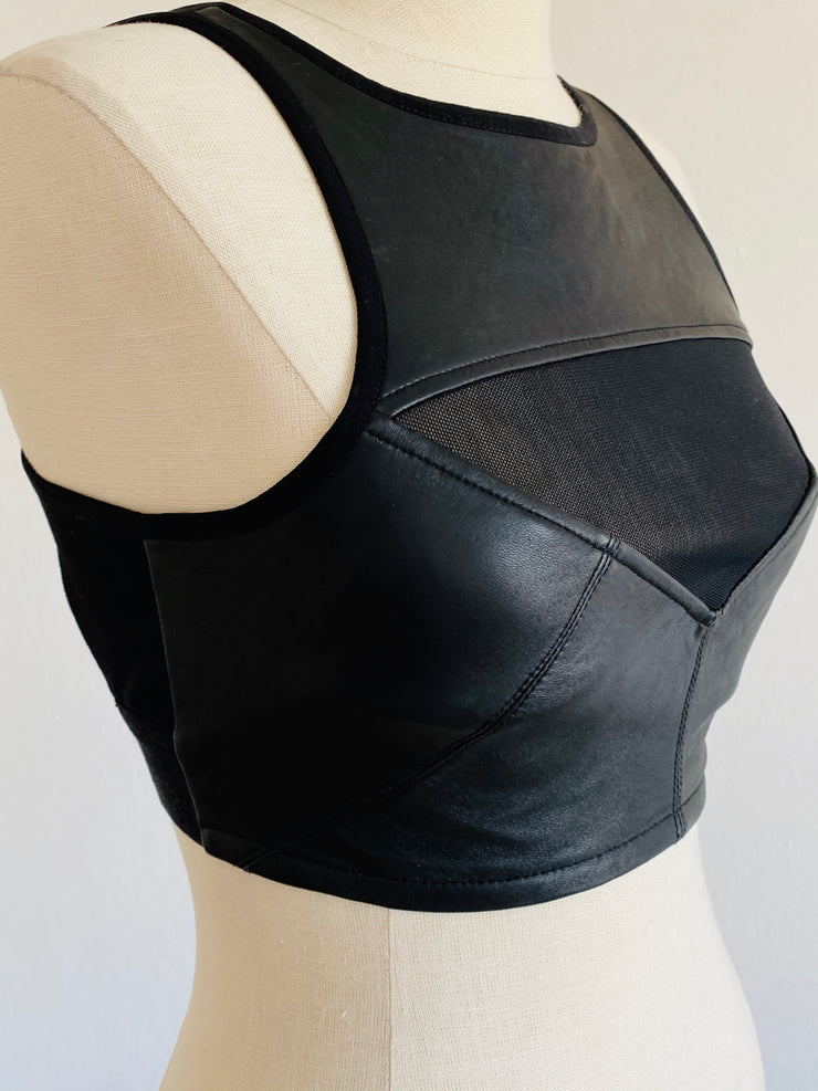 Black Leather Halter Body Bra