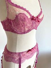 2 Pc Agent Provocateur Pink Lace Bra Set 34D Bra Sz Sm Suspenders
