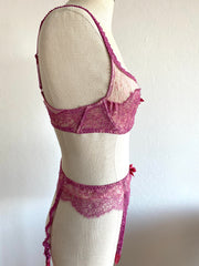 2 Pc Agent Provocateur Pink Lace Bra Set 34D Bra Sz Sm Suspenders
