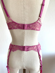 2 Pc Agent Provocateur Pink Lace Bra Set 34D Bra Sz Sm Suspenders