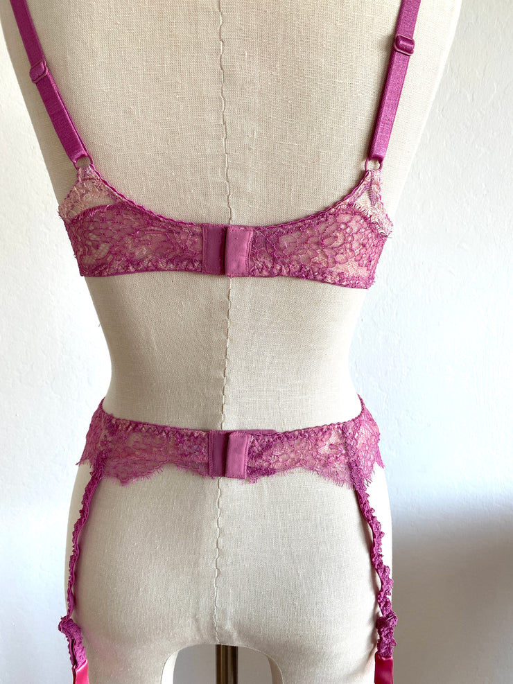 2 Pc Agent Provocateur Pink Lace Bra Set 34D Bra Sz Sm Suspenders