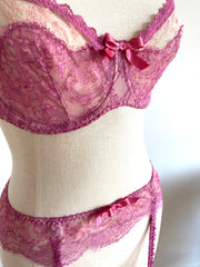 2 Pc Agent Provocateur Pink Lace Bra Set 34D Bra Sz Sm Suspenders