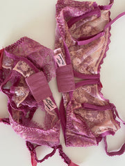 2 Pc Agent Provocateur Pink Lace Bra Set 34D Bra Sz Sm Suspenders